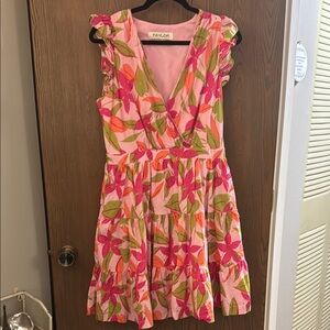 Taylor Pink and Orange Leaf Print Dress